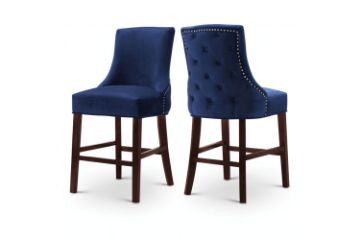 Picture of Test No Order - FRANKLIN Velvet Counter Chair Solid Rubber Wood Legs (Navy Blue) - 2 Chairs in 1 Carton