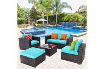 Picture of Test No Order - HAMPTON 6PCS Outdoor Modular Patio Sofa Set (Mix Brown and Blue)