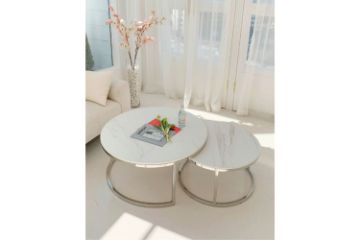 Picture of Test No Order - LUIS Marble Table Top Nesting Table (Silver/White)