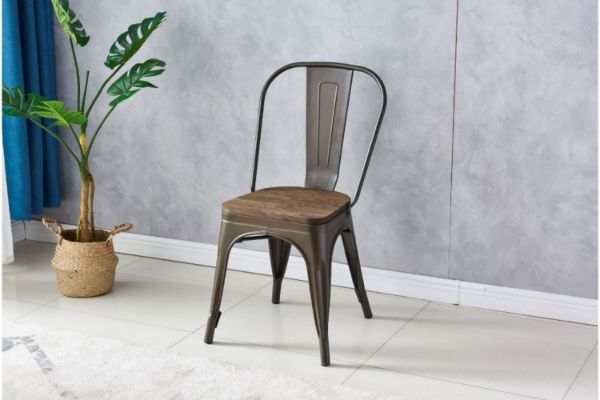 Picture of Test No Order - TOLIX Replica Dining Chair With Solid Rustic Pine Wood (Bronze)