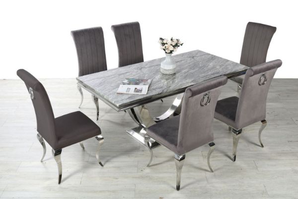 Picture of Test No Order - NUCCIO 180/200 Marble Top Stainless 7PC Dining Set (Dark Grey)