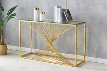 Picture of Test No Order - AUGUSTA Rectangle Clear Glass Hall Table with Golden Frame