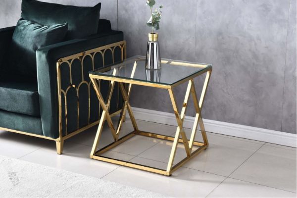 Picture of Test No Order - DIAMOND 55 Glass Top with Golden Stainless Steel Frame Side Table