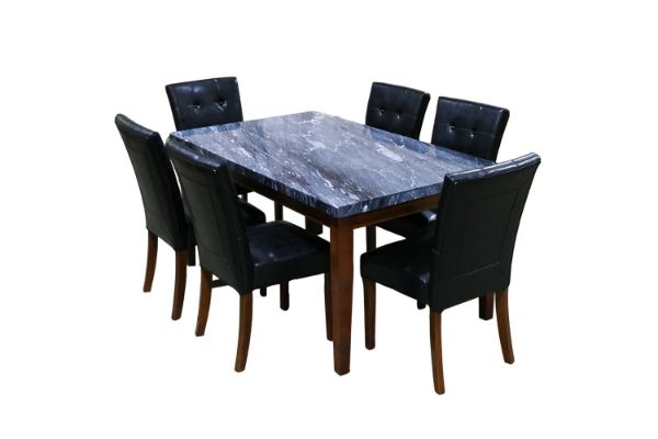 Picture of Test No Order - SOMMERFORD 7PC Marble Top Dining Set (Dark Tiles Pattern) - Black Chairs