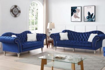 Picture of Test No Order - WILSHIRE 3/2 Seater Crystal Button Tufted Velvet Sofa Range (Blue)