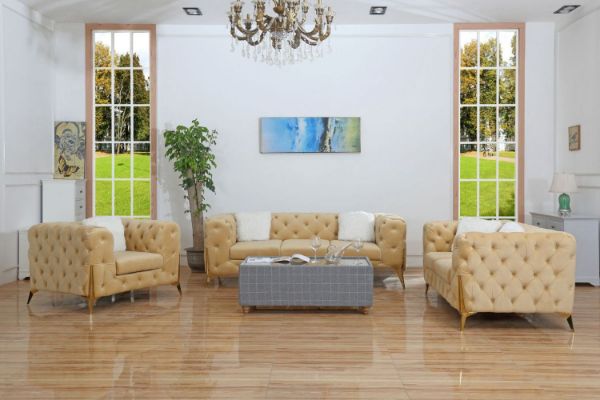 Picture of Test No Order - MANCHESTER 3/2/1 Seater Button-Tufted Velvet Fabric Sofa Range (Beige)