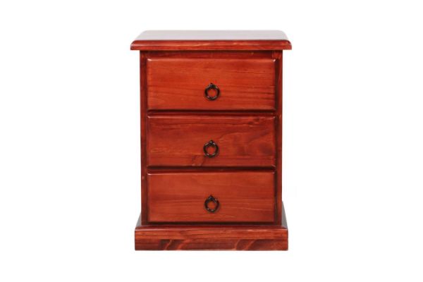 Picture of Test No Order - CANNINGTON Solid NZ Pine 3-Drawer Bedside Table (Wine Red Colour)