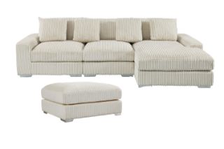 Picture of Test No Order - WINSTON Corduroy Velvet Modular Sectional Sofa (Beige) - Facing Right with Ottoman (4PC Set)