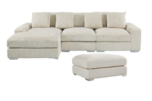 Picture of Test No Order - WINSTON Corduroy Velvet Modular Sectional Sofa (Beige) - Facing Left with Ottoman (4PC Set)