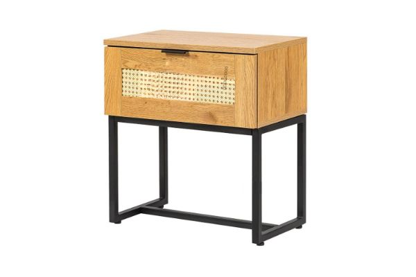 Picture of Test No Order - SAILOR 1-Drawer Bedside Table with Rattan (Oak Colour)