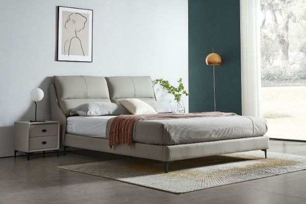 Picture of Test No Order - ROMEO Genuine Leather Bed Frame (Light Grey) - Queen