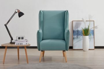 Picture of Test No Order - MOSSMAN Velvet Lounge Chair Natural Wood Legs (Celadon)