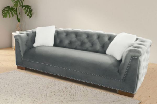 Picture of Test No Order - MALMO Velvet Sofa Range with Pillows (Grey) - 3 Seater