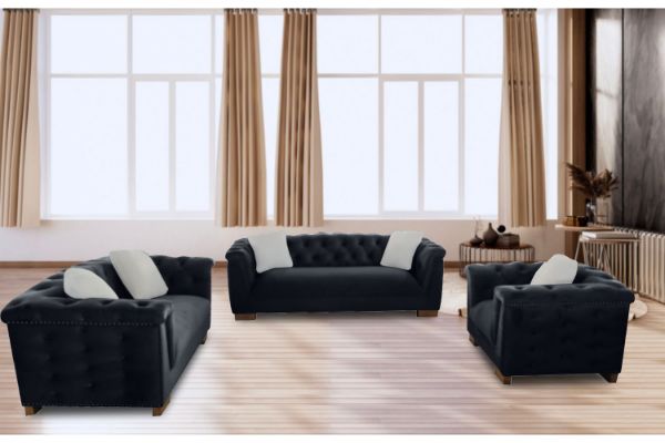 Picture of Test No Order - MALMO 3/2/1 Seater Velvet Sofa Range with Pillows (Black)