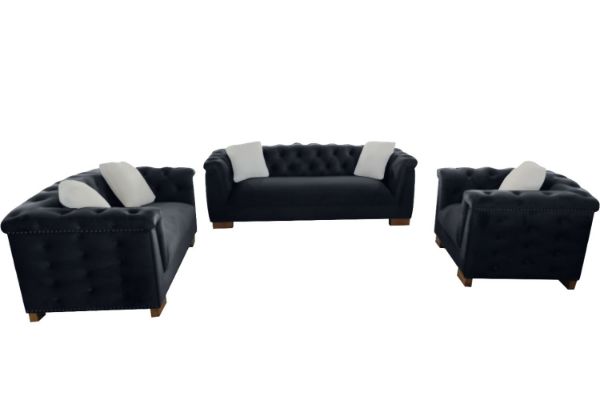 Picture of Test No Order - MALMO Velvet Sofa Range with Pillows (Black) - 3+2+1 Sofa Set