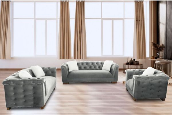 Picture of Test No Order - MALMO 3/2/1 Seater Velvet Sofa Range with Pillows (Grey)