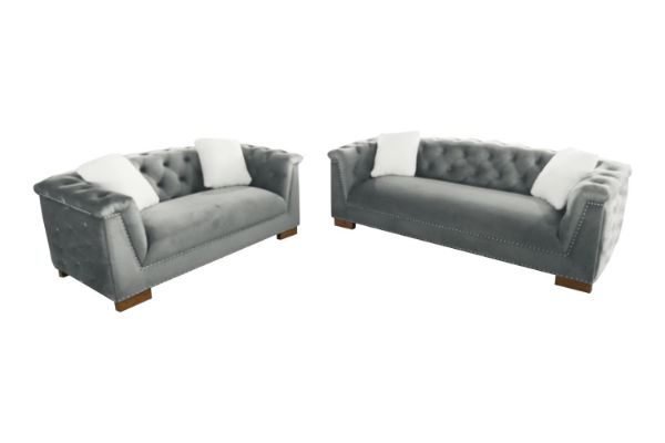 Picture of Test No Order - MALMO Velvet Sofa Range with Pillows (Grey) - 3+2 Sofa Set