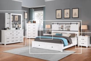 Picture of Test No Order - PURELAND Solid Pine Wood Bedroom Combo in Queen Size (White) - 5PC Combo