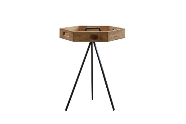 Picture of Test No Order - RUSSELL Hexagonal Reclaimed Pine Wood Tray Side Table