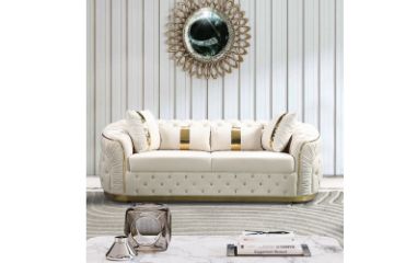 Picture of Test No Order - (FLOOR MODEL CLEARANCE) PIEDMONT Chesterfield Velvet Sofa Range (Beige) - 3 Seater