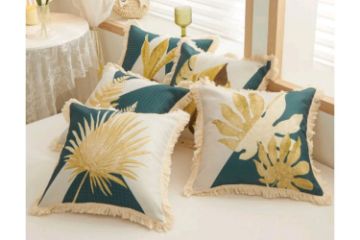 Picture of Test No Order - GOLDEN Leaf Fringe Trim Cushions (45cmx45cm)